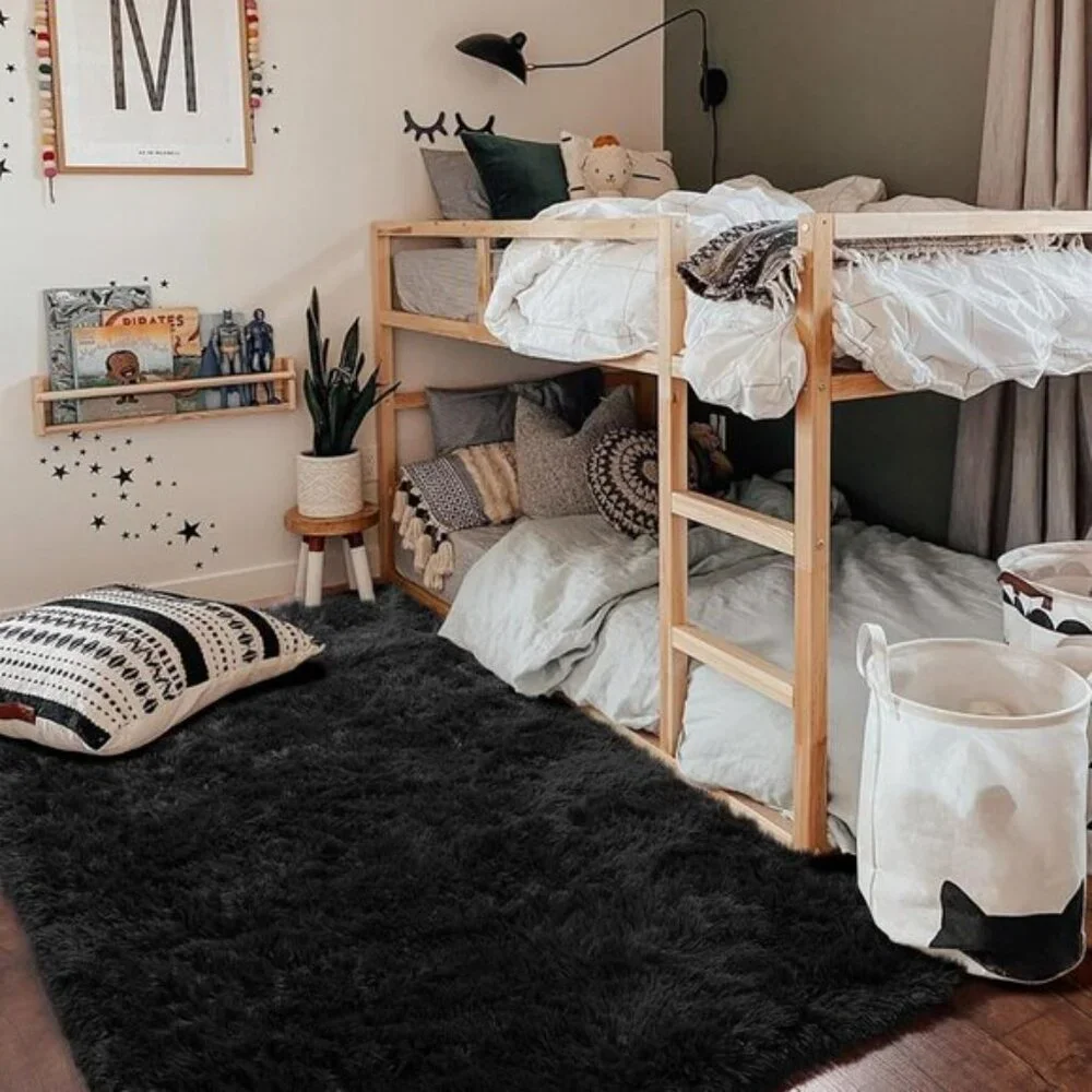 Black Washable Modern Fluffy 4x6ft Shag Area Rug Carpet for Home & Bedroom Decor